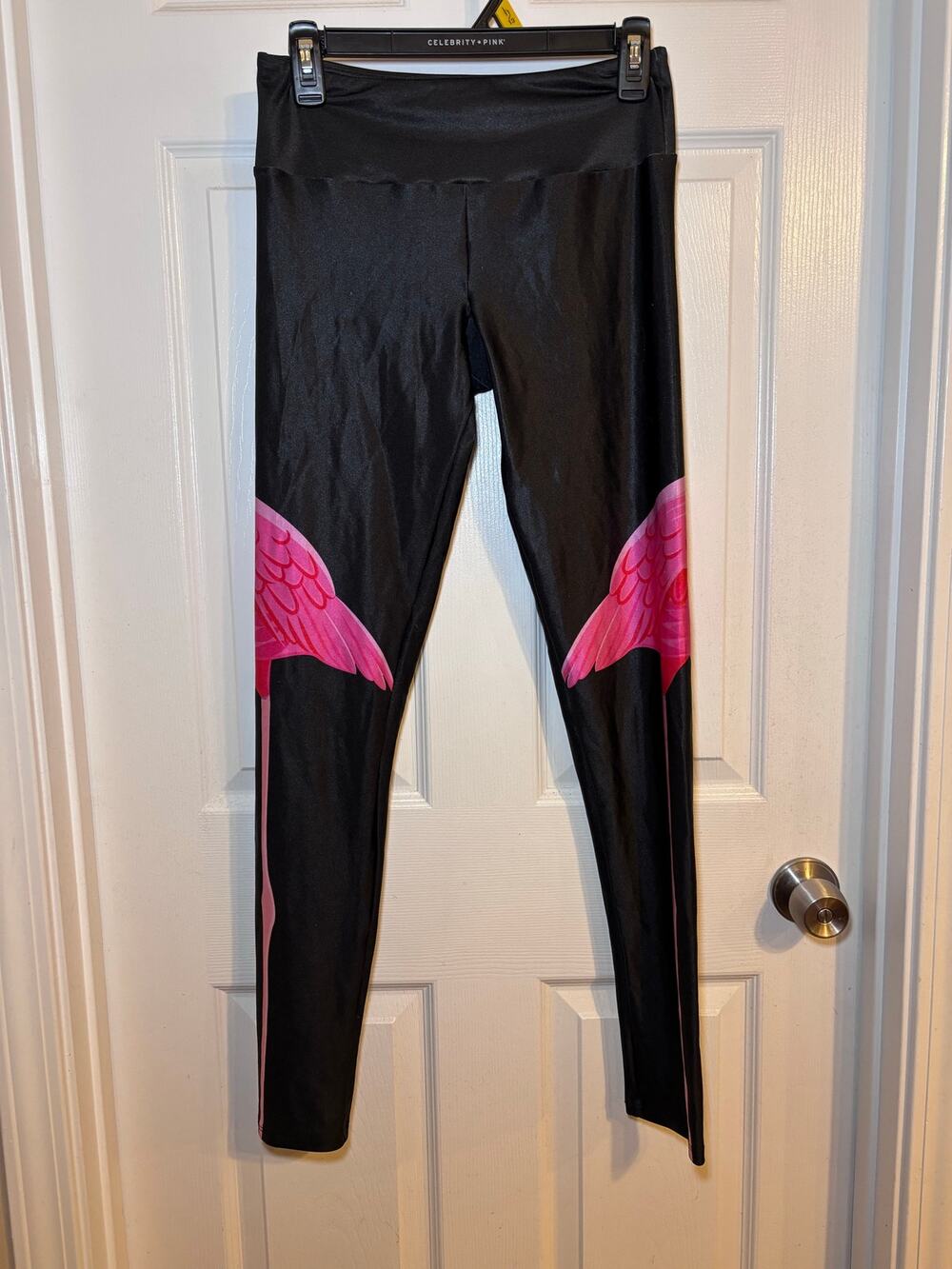 Goldsheep Pink Flamingo Leggings Women’s XL Black High Waisted Yoga Athletic
